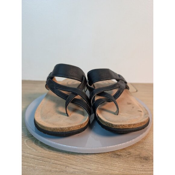 Taos Perfect Sandals Slip On Black Leather Toe Loop Womens Size 9 Strappy - Picture 2 of 8